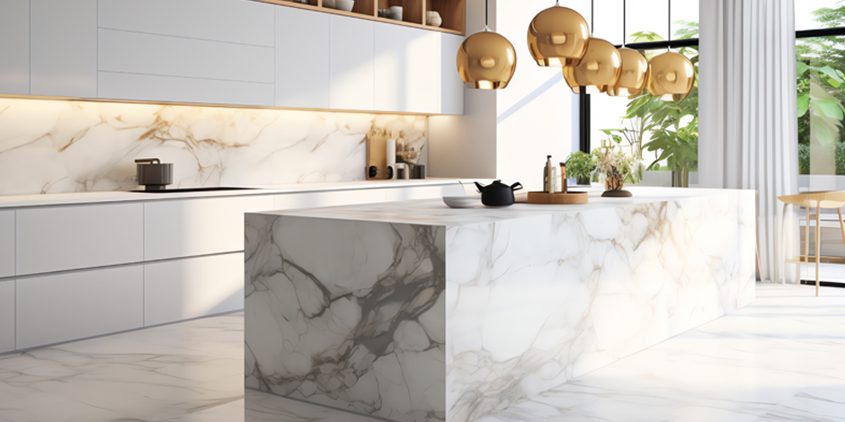 White Marble Kitchen Countertop Service